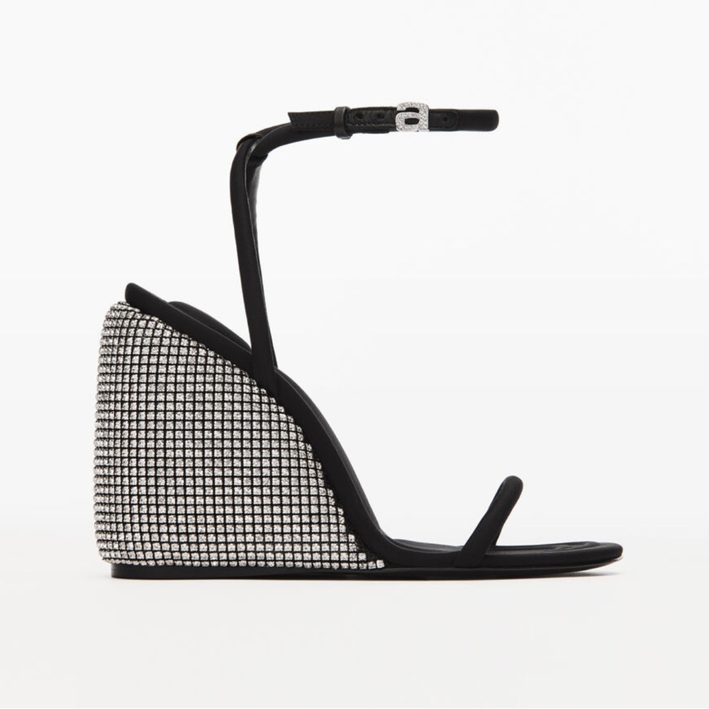 🆕ALEXANDER WANG DALIA 95 CHRYSTAL DIAMANTE WEDGE HEEL STRAPPY SANDAL 41 NYLON